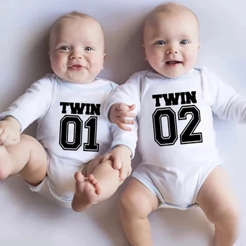 Twin Vida Gêmeos Correspondência Bebê Body Meninos Meninas rapazes raparigas Presente para Meninos Gêmeos de Manga comprida Macacão de Desgaste do Unisex do Recém-nascido chá de Bebê Presentes de