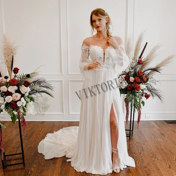 VIKTORIA Elegante Vestido de Casamento para a Noiva Sweetheart UMA LINHA de Fenda de Chiffon Para as Mulheres Feitos Robe De Soirée De Mariage