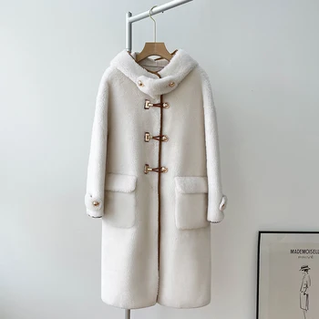 de inverno de Lã pêlo longo seção com capa de moda quente e confortável ovelhas shearling casaco de peles mulheres